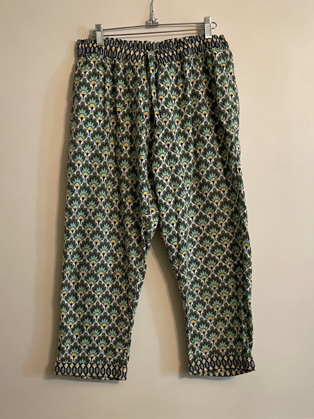 Sundance Catalog Cropped Boho Lounge Pants Green Geometric Medallion Print Size